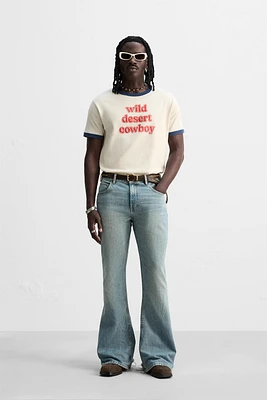 RIB CONTRAST TEXT T-SHIRT