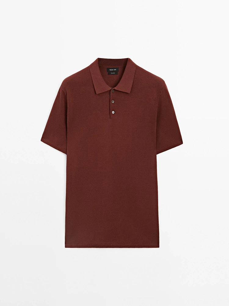 100% cotton textured knit polo shirt