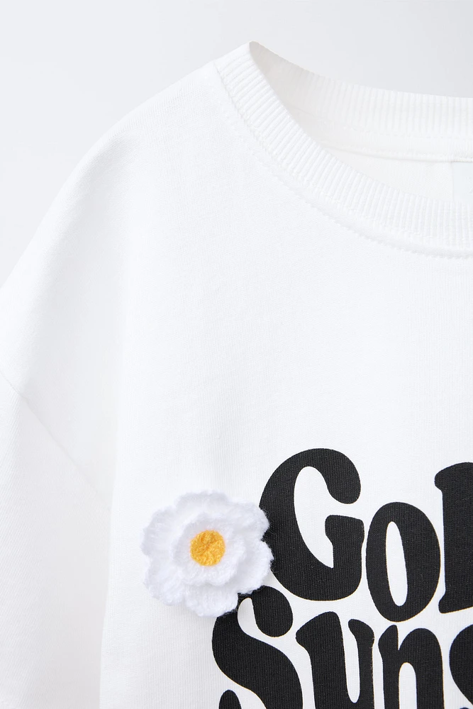T-SHIRT INSCRIPTIONS FLEURS CROCHET