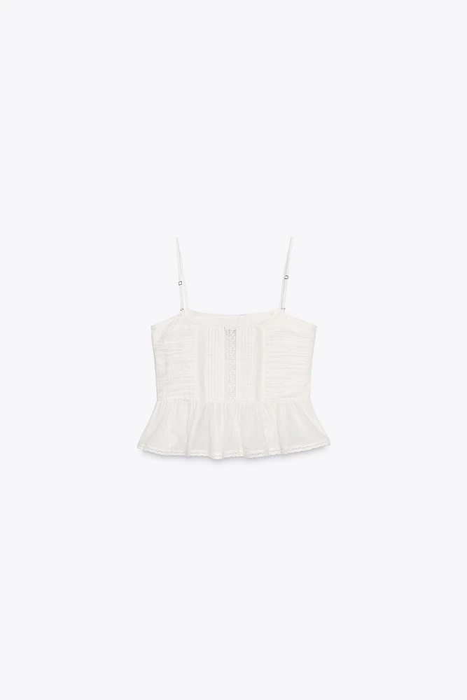 DRAPED EMBROIDERED TOP