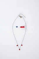 HEART NECKLACE AND TWO RINGS SET