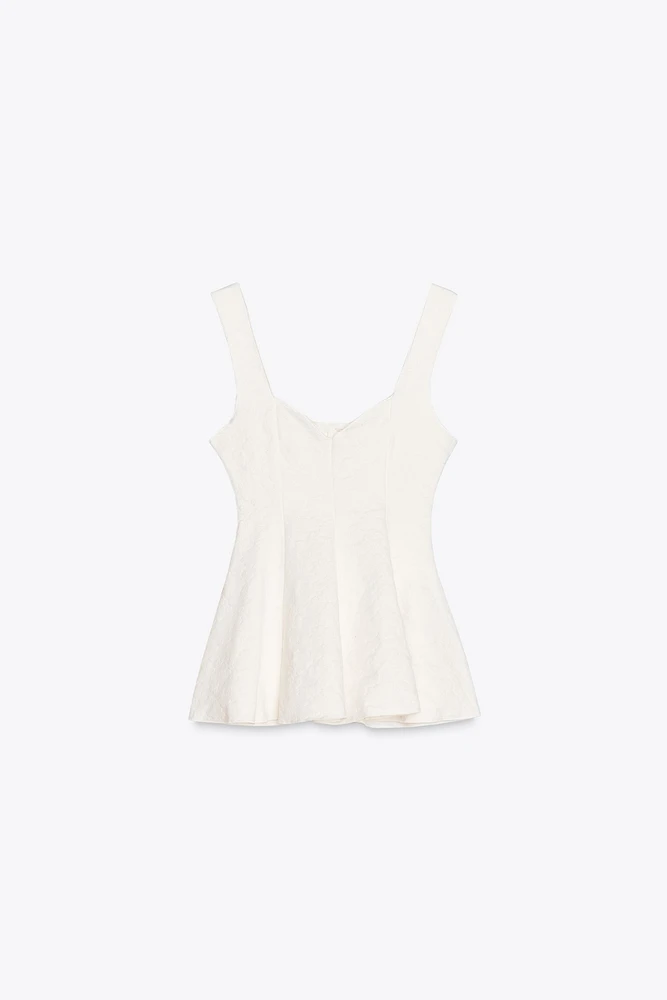 STRETCH JACQUARD PEPLUM TOP