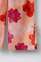 FLORAL BOW PANTS WITH LINEN