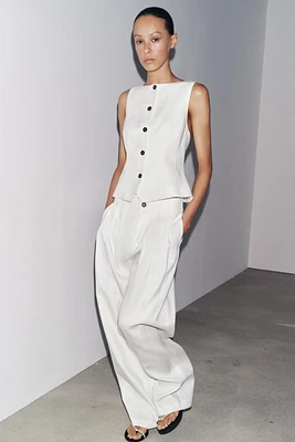 100% LINEN PEPLUM VEST ZW COLLECTION