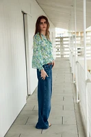 FLORAL PRINT SHIRT WITH RUFFLES