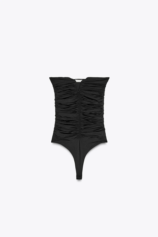 RUCHED POLYAMIDE BANDEAU BODYSUIT