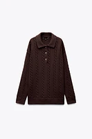 CABLE KNIT POLO SWEATER