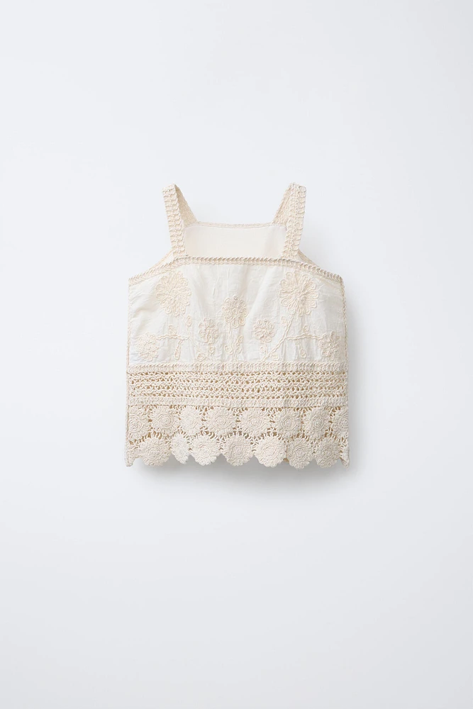 CROCHET KNIT FLORAL TOP