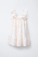 EMBROIDERED RUFFLE DRESS