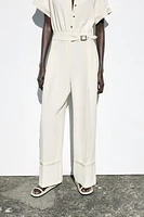 CREPE LONG JUMPSUIT WITH WAIST BUCKLE