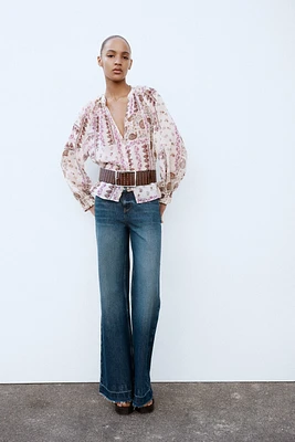 BLOUSE SEMI-TRANSPARENTE IMPRIMÉE PATCHWORK