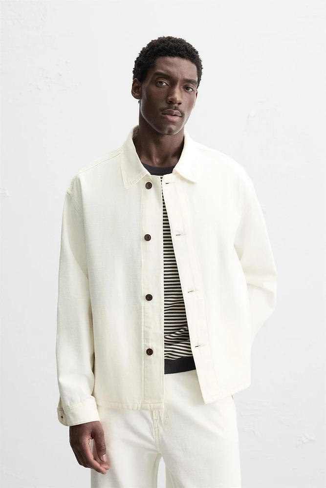 BOXY FIT HERRINGBONE DENIM OVERSHIRT