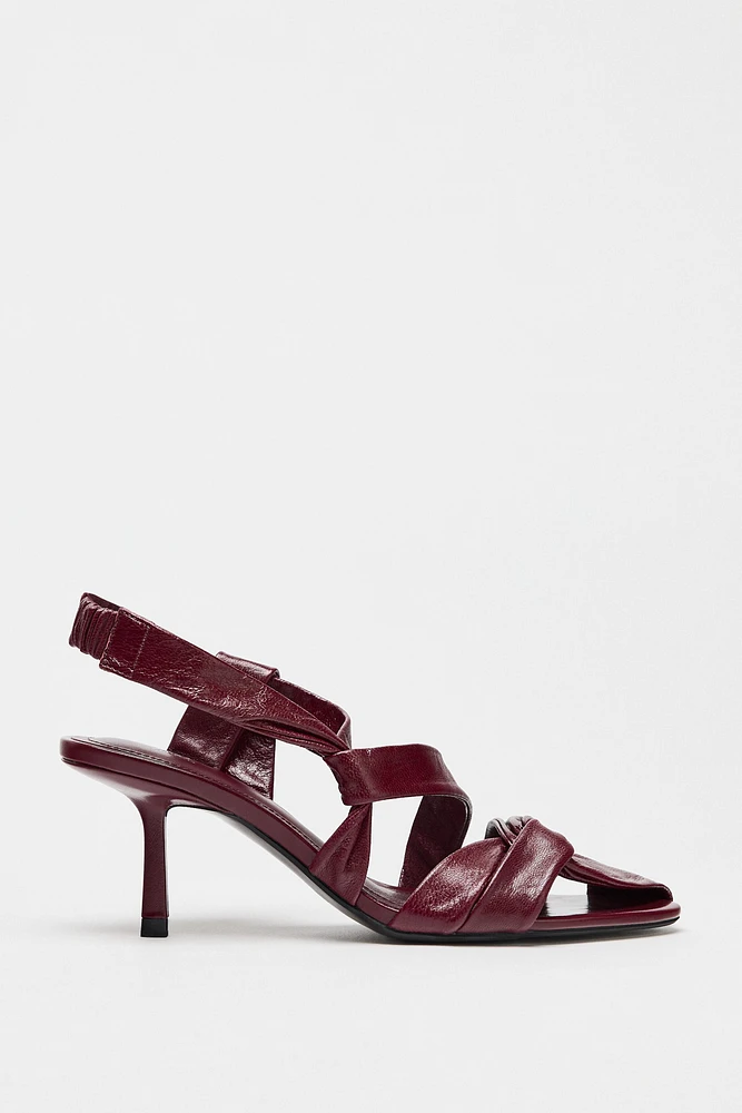LEATHER STRAPPY HEELED SANDALS