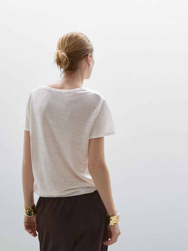 100% linen V-neck T-shirt