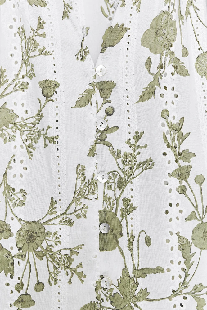 TOP IMPRIMÉ BRODERIES AJOURÉES