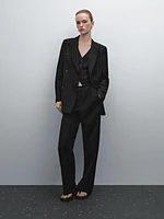 Straight fit flowing linen blend trousers