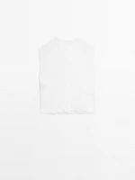 Linen blend crochet detail blouse