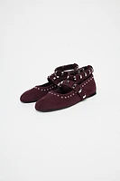 STUDDED SUEDE BALLET FLATS