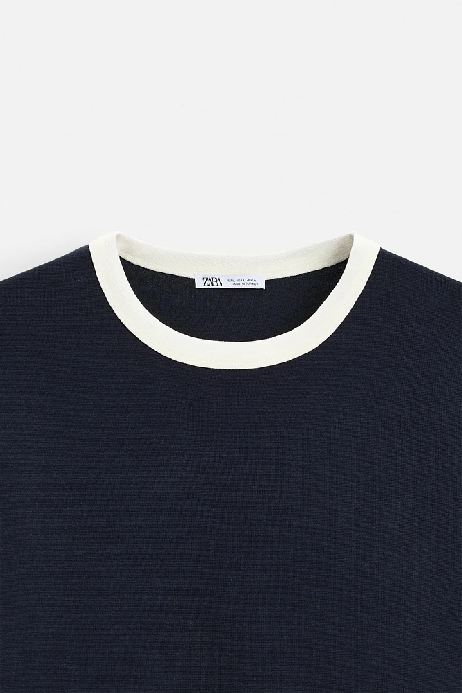 BASIC CONTRAST RIBBED T-SHIRT
