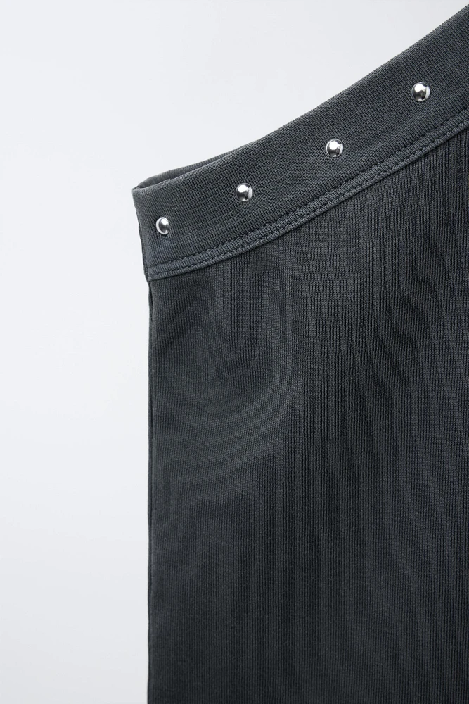 WASHED-EFFECT STUDDED HALTER TOP