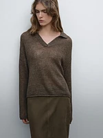100% linen knit polo collar sweater