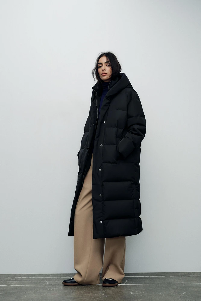 WATER AND WIND PROTECTION LONGLINE HOODED DOWN JACKET