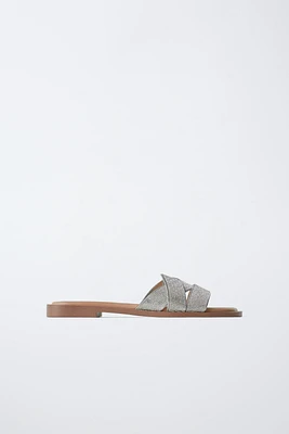 RHINESTONE CROSSOVER FLAT SANDALS