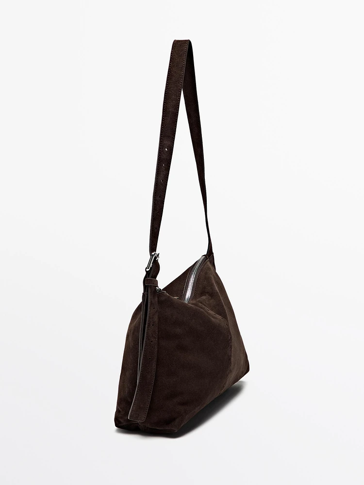 Split suede leather crossbody bag
