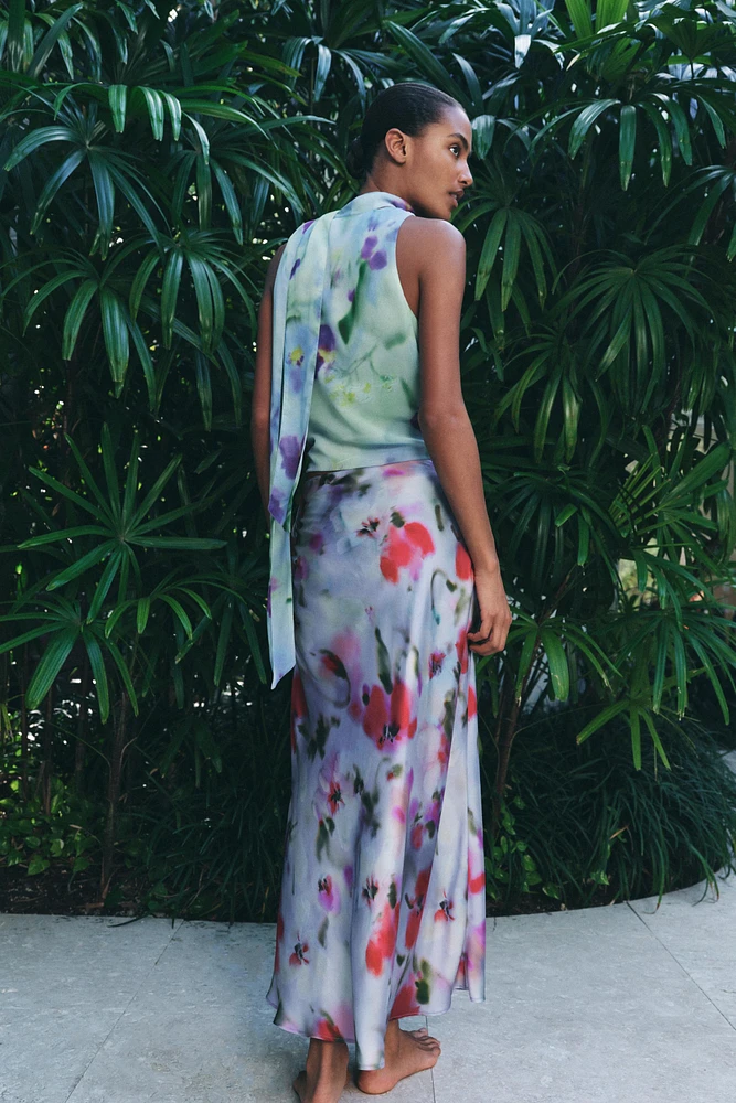 PRINTED SATIN EFFECT MIDI SKIRT