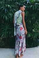 PRINTED SATIN EFFECT MIDI SKIRT