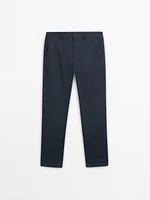 Slim fit cotton blend trousers.