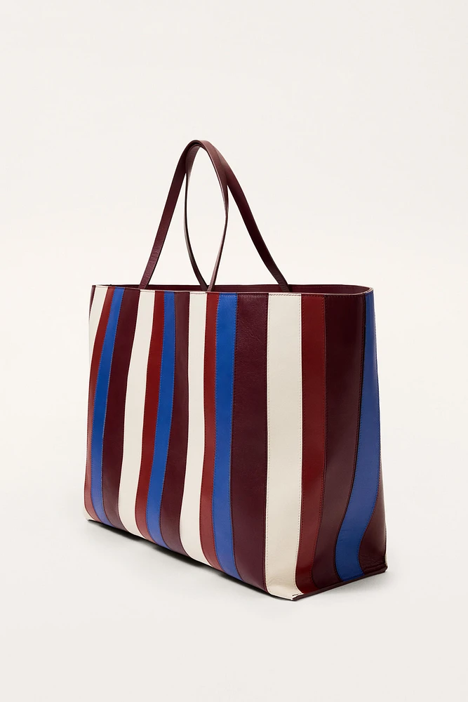 LIMITED EDITION STRIPED LEATHER MAXI SHOPPER