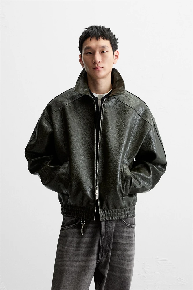 EMBOSSED FAUX LEATHER JACKET