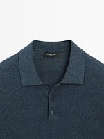 Linen blend knit polo shirt