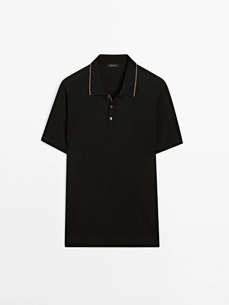 Knit polo shirt with coloured collar detail
