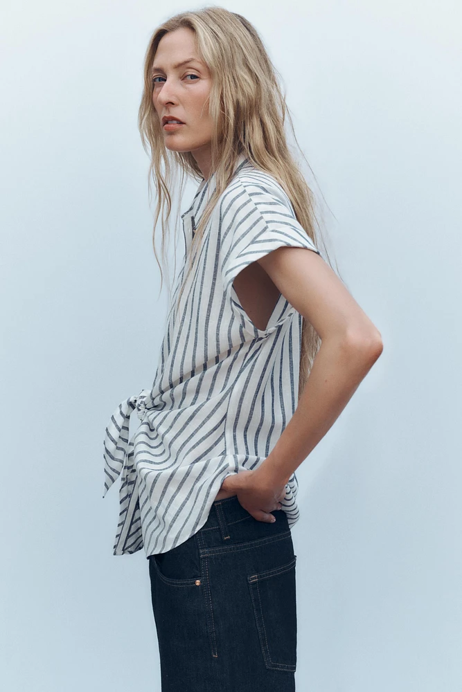 CHEMISE À RAYURES NŒUD AVEC LIN