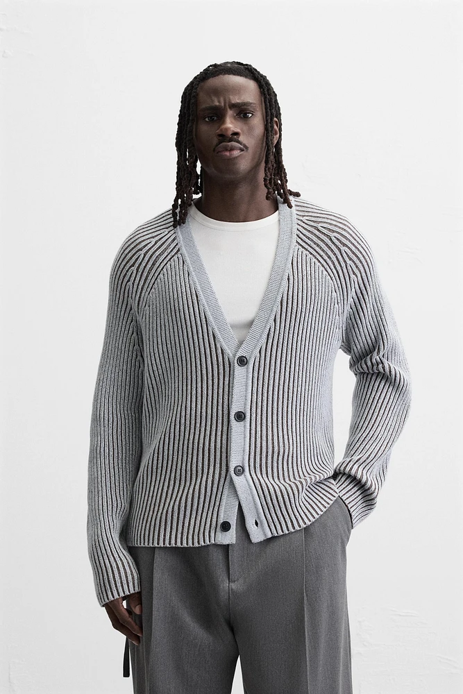 CONTRAST RIBBED CARDIGAN