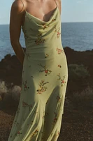 PRINTED TULLE MIDI DRESS