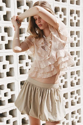 EMBROIDERED RUFFLED TOP