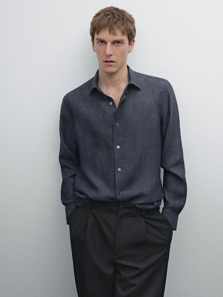 Slim fit faded 100% linen shirt