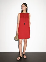 Short linen blend dress with low-cut back