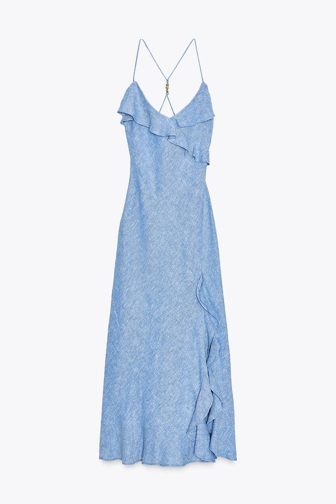 ROBE À BRETELLES VOLANTS EN LIN