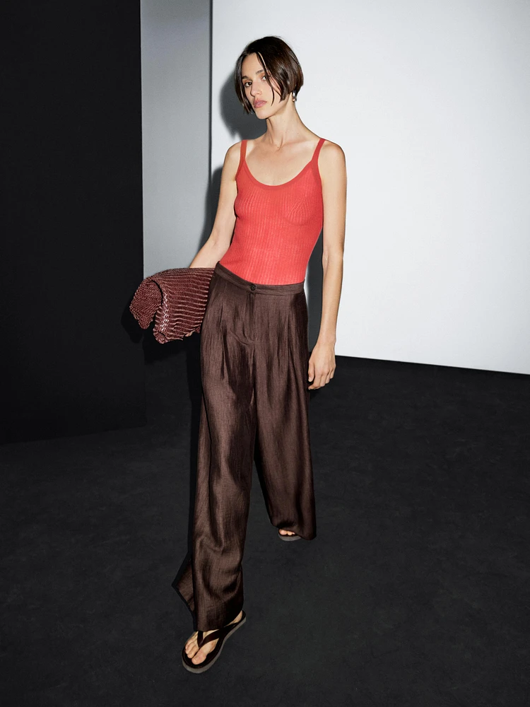 Pantalon large mid-rise crinckle