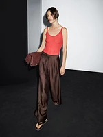 Pantalon large mid-rise crinckle