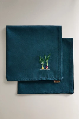 LOT SERVIETTES DE TABLE COTON BRODERIES (LOT DE 2)