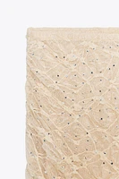 DRAPED LACE RHINESTONE SKIRT