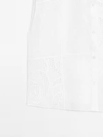 Linen blend crochet detail blouse
