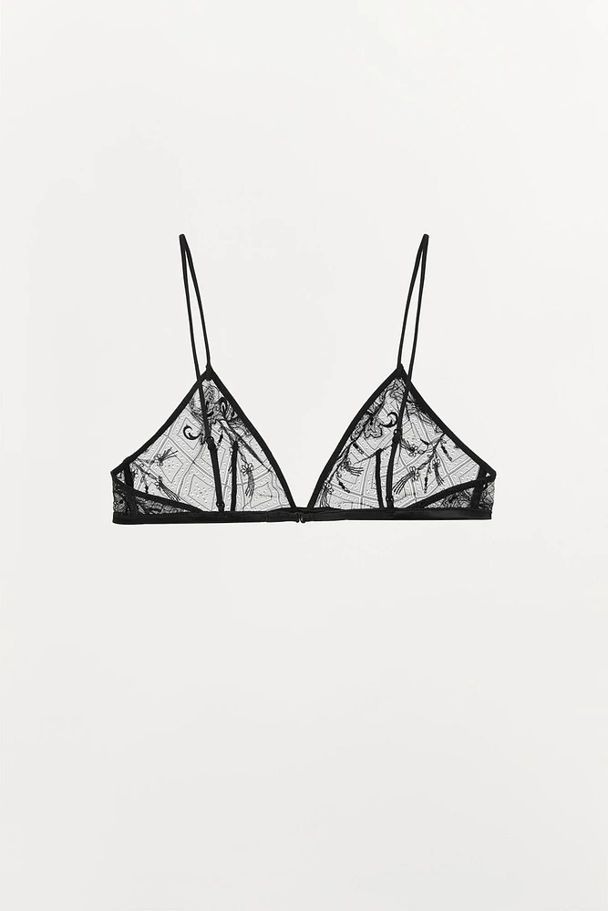 EMBROIDERED LACE TRIANGLE BRALETTE