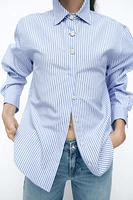 STRIPED POPLIN SHIRT WITH CONTRASTING BUTTONS