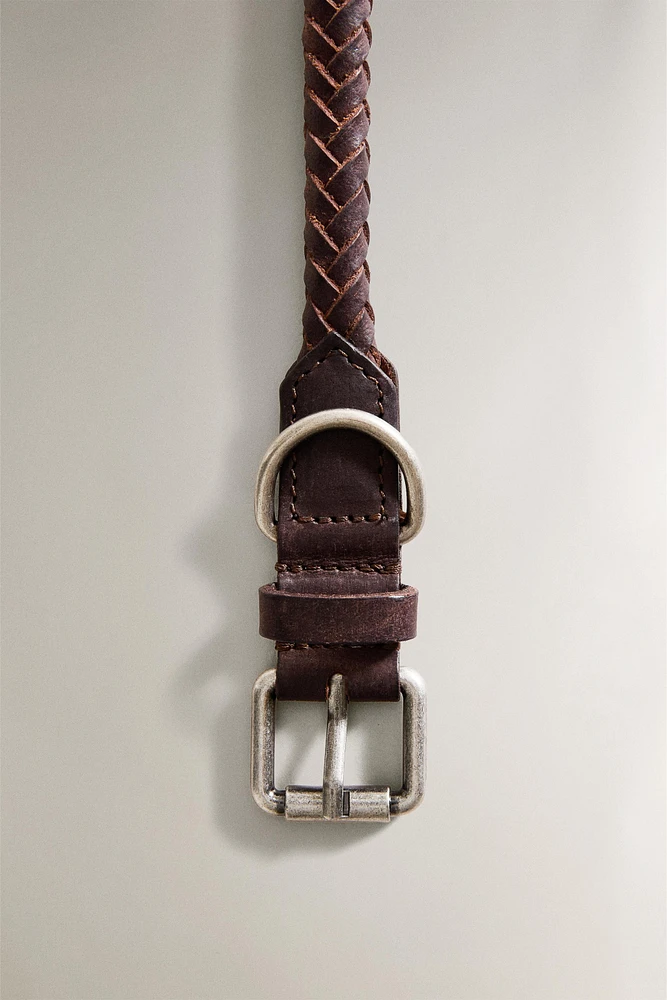 COLLIER CUIR TRESSE CHIENS